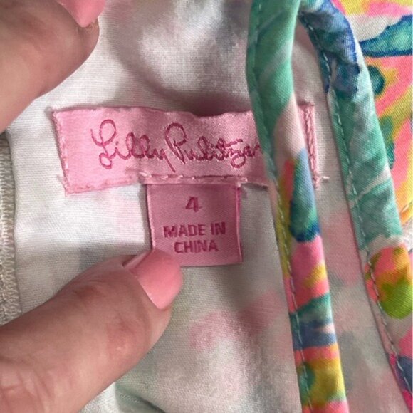 Lilly Pulitzer Girls Elise Dress Size 4 In Catch The Wave Print With Eyelet Deta - Picture 7 of 7
